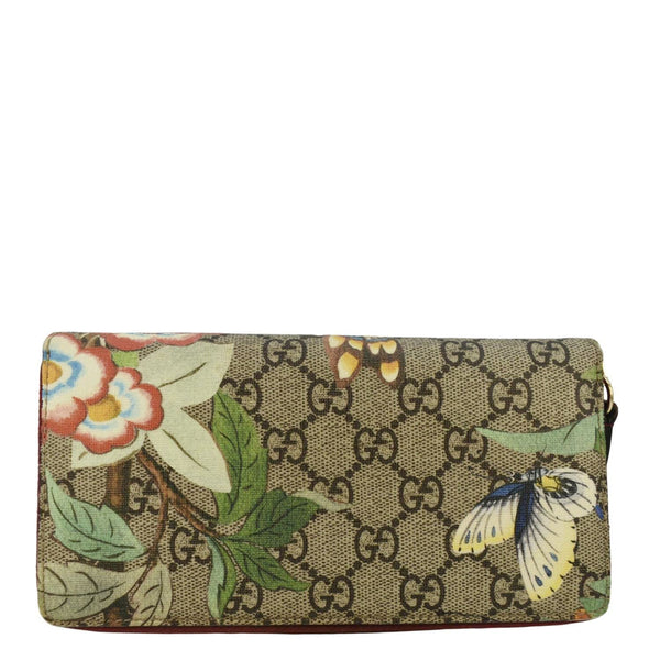 GUCCI Tian Print GG Canvas Zip Around Wallet Beige 424893