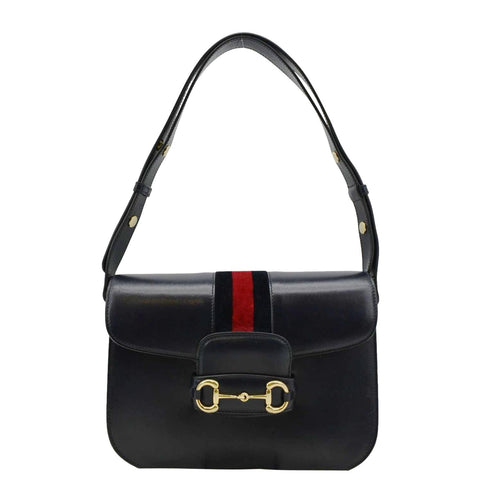 GUCCI Horsebit 1955 Small Leather Shoulder Bag Navy 602204