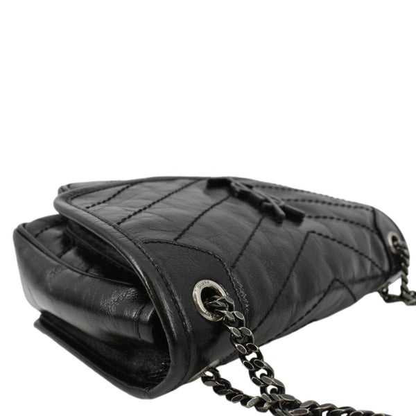YVES SAINT LAURENT Niki Baby Crinkle Leather Shoulder Bag Black