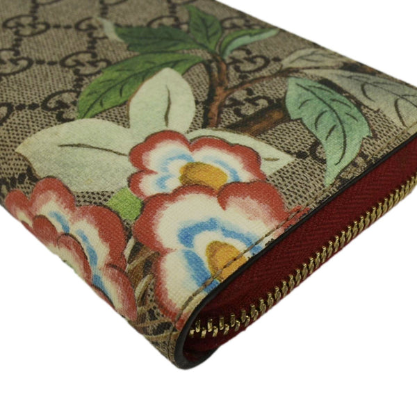 GUCCI Tian Print GG Canvas Zip Around Wallet Beige 424893