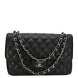 CHANEL Classic Jumbo  Double Flap Quilted Caviar Leather Shoulder Bag Black
