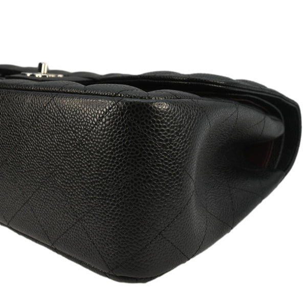 CHANEL Classic Jumbo  Double Flap Quilted Caviar Leather Shoulder Bag Black