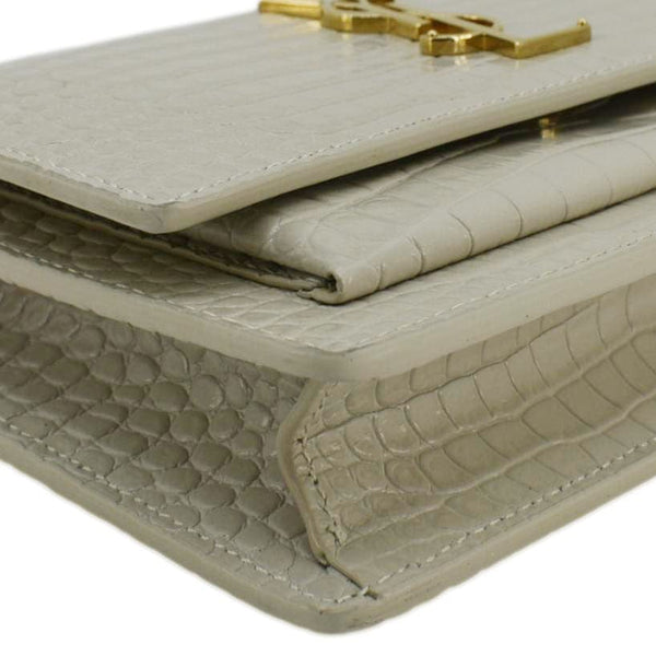 YVES SAINT LAURENT Sunset Crocodile Embossed Leather Crossbody Bag Ivory