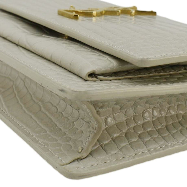 YVES SAINT LAURENT Sunset Crocodile Embossed Leather Crossbody Bag Ivory