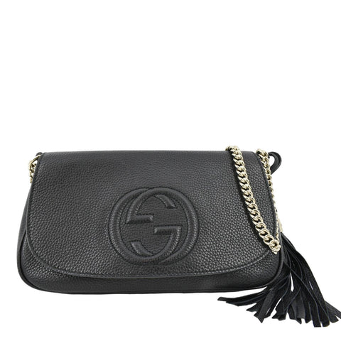 GUCCI Soho GG Flap Leather Chain Shoulder Bag Black 336752