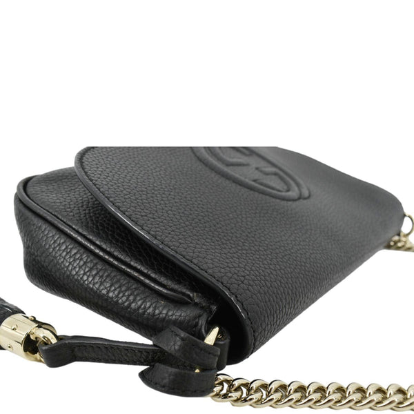 GUCCI Soho GG Flap Leather Chain Shoulder Bag Black 336752