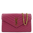 YVES SAINT LAURENT Cassandre Matelasse Chain Wallet Crossbody Bag Fuchsia