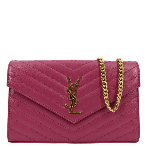 YVES SAINT LAURENT Cassandre Matelasse Chain Wallet Crossbody Bag Fuchsia