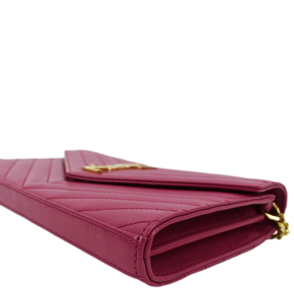YVES SAINT LAURENT Cassandre Matelasse Chain Wallet Crossbody Bag Fuchsia