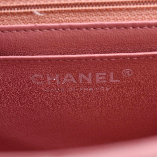 CHANEL Mini Square Flap Leather Crossbody Bag Pink