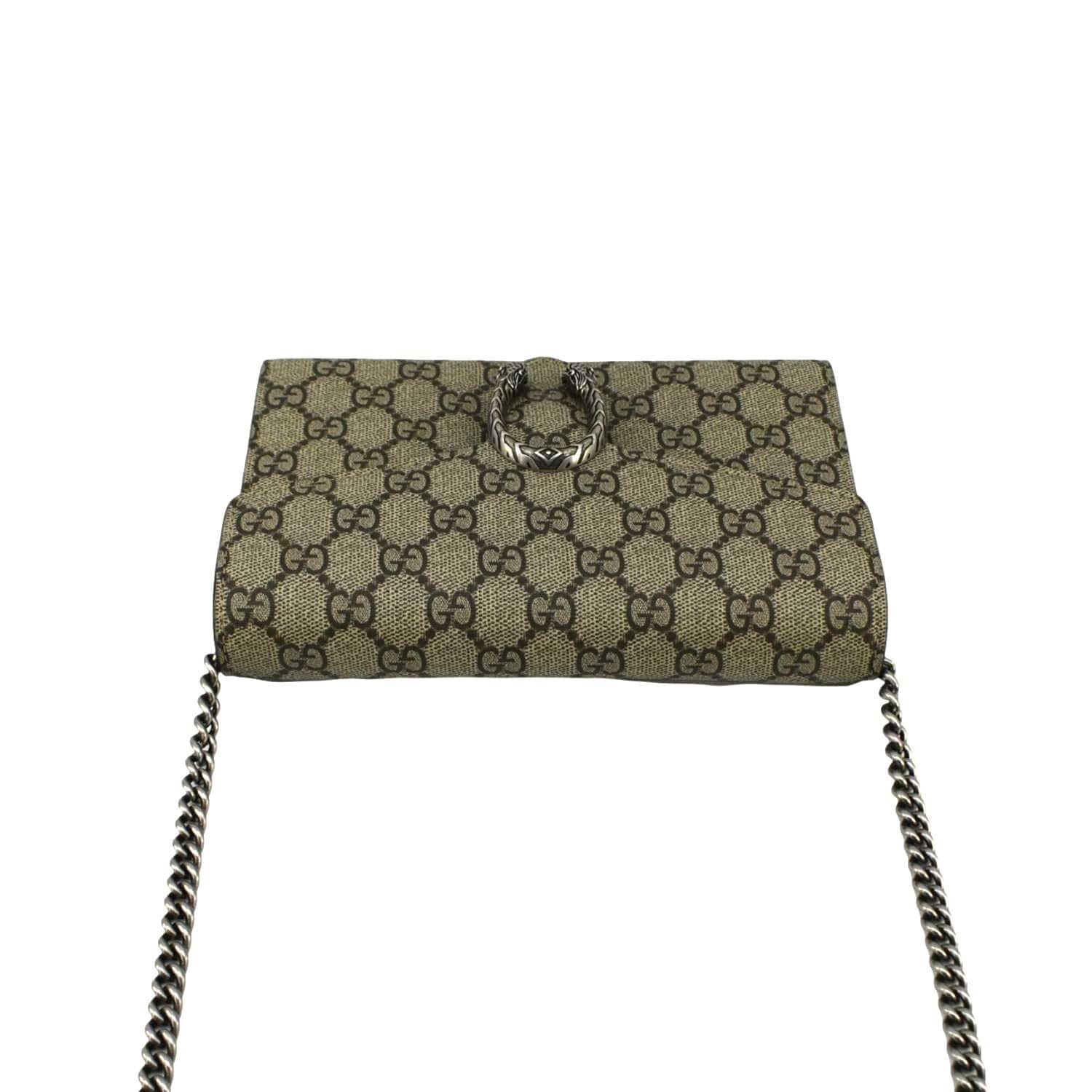 GUCCI Dionysus GG Supreme Canvas Chain Wallet Crossbody Bag Beige 4012
