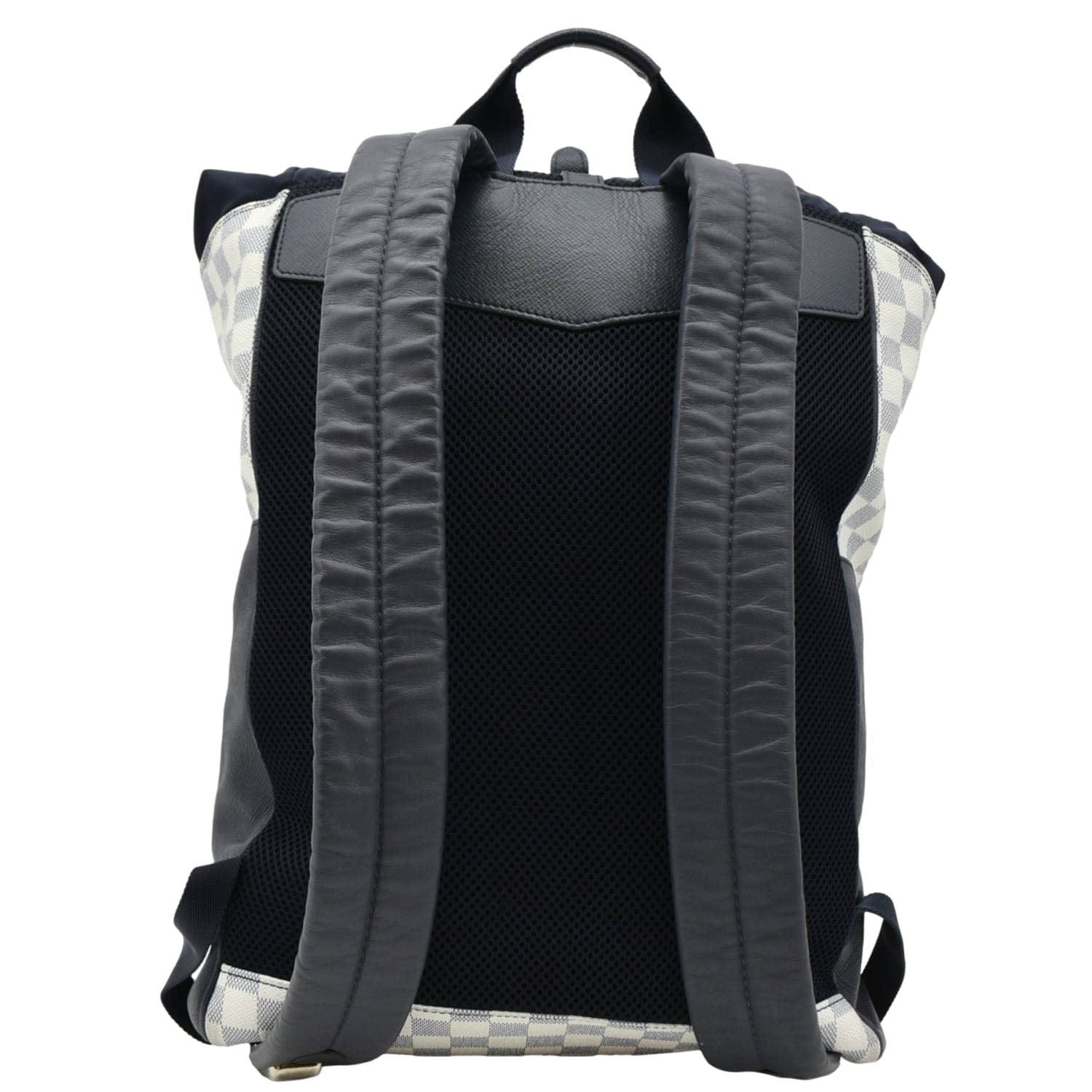 black and grey checked louis vuitton backpack LOUIS VUITTON Matchpoint Damier Azur White Backpack Bag