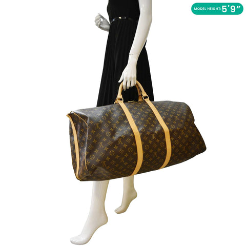 LOUIS VUITTON Keepall 60 Bandouliere Monogram Canvas Travel Bag Brown
