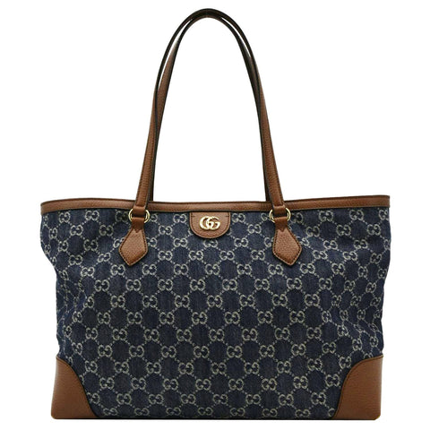 GUCCI Ophidia GG Medium Jacquard Denim Tote Bag Navy Blue