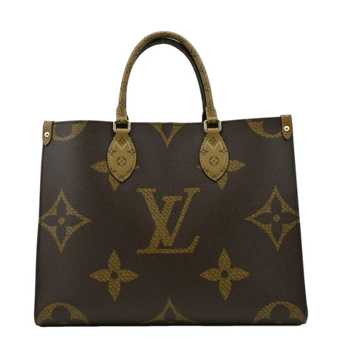 LOUIS VUITTON Onthego MM Giant Monogram Canvas Tote Shoulder Bag Brown