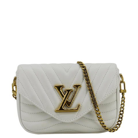 LOUIS VUITTON New Wave Multi Pochette Leather Chain Shoulder Bag White