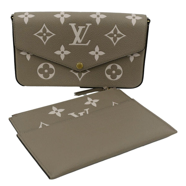 LOUIS VUITTON Pochette Felicie Monogram Leather Chain Wallet Tourterelle Gray
