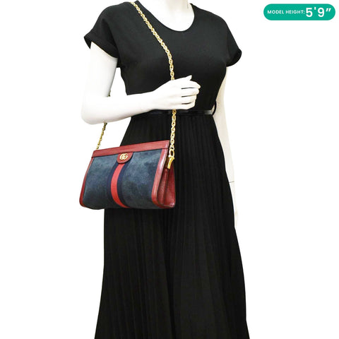 GUCCI Ophidia Small Suede Chain Shoulder Bag Denim Blue 503877