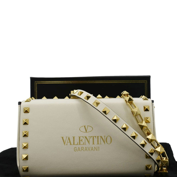 VALENTINO Rockstud Alcove Leather Clutch Shoulder Bag Ivory