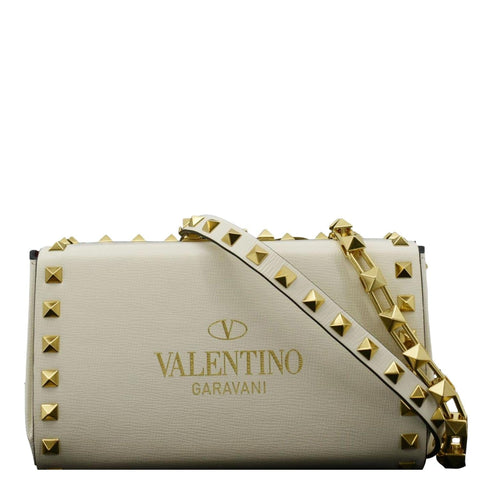 VALENTINO Rockstud Alcove Leather Clutch Shoulder Bag Ivory
