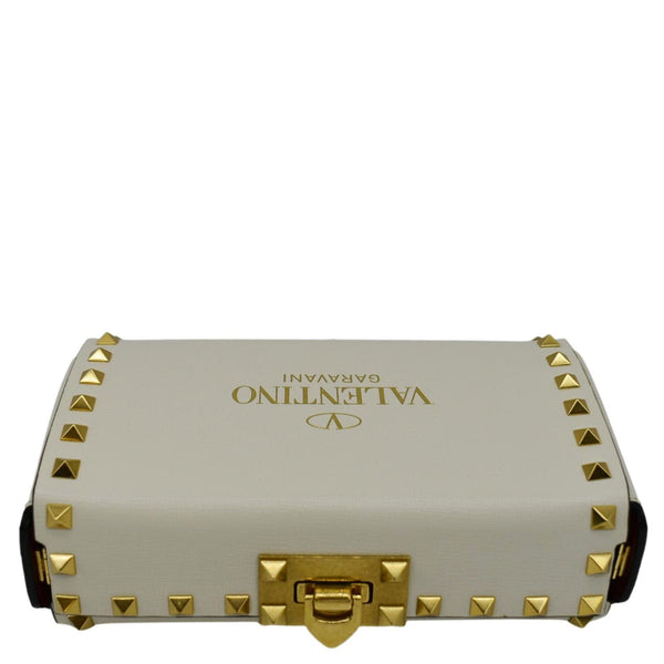 VALENTINO Rockstud Alcove Leather Clutch Shoulder Bag Ivory