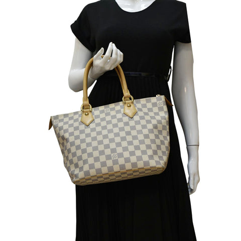 LOUIS VUITTON Saleya PM Damier Azur Tote Shoulder Bag Brown