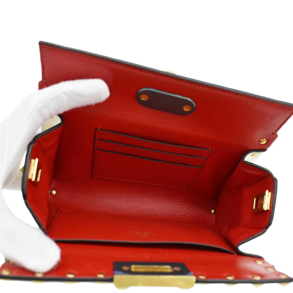 VALENTINO Rockstud Alcove Leather Clutch Shoulder Bag Ivory