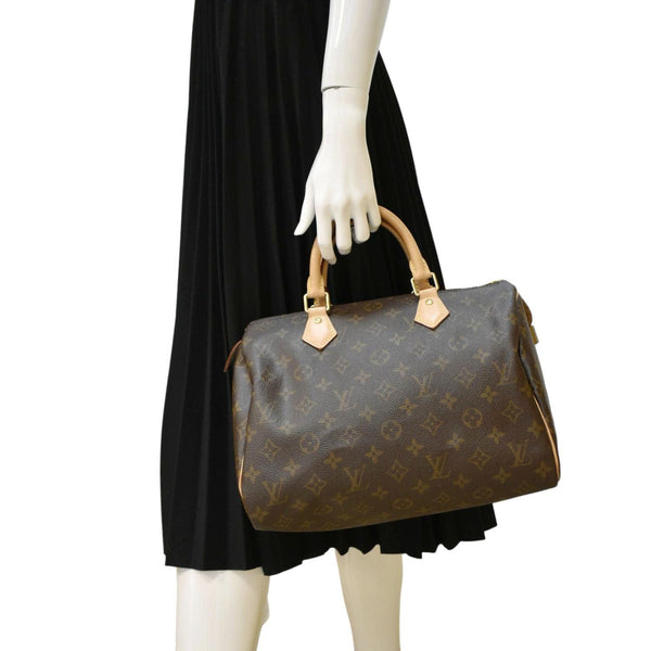 LOUIS VUITTON Speedy 30 Monogram Canvas Satchel Bag Brown