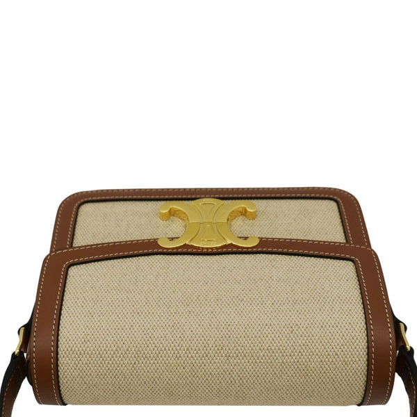 CELINE Triomphe Medium Leather Textile Shoulder Bag Light Brown