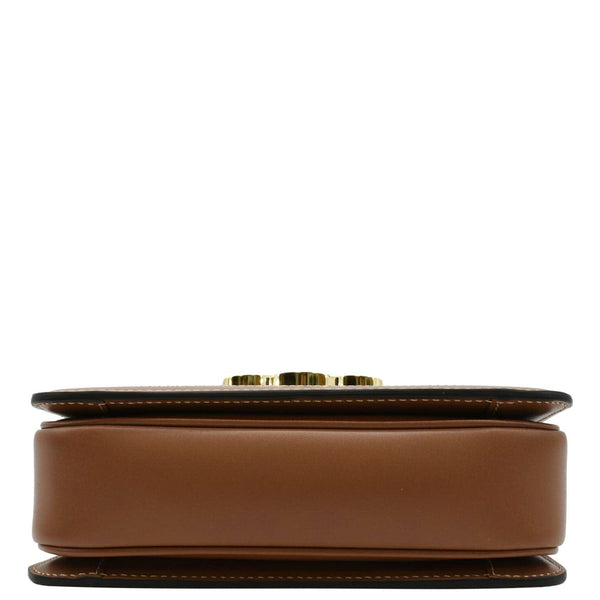 CELINE Triomphe Medium Leather Textile Shoulder Bag Light Brown