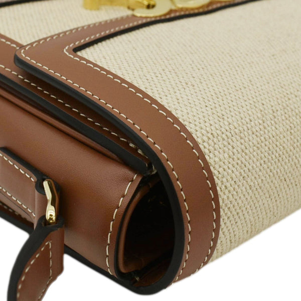 CELINE Triomphe Medium Leather Textile Shoulder Bag Light Brown