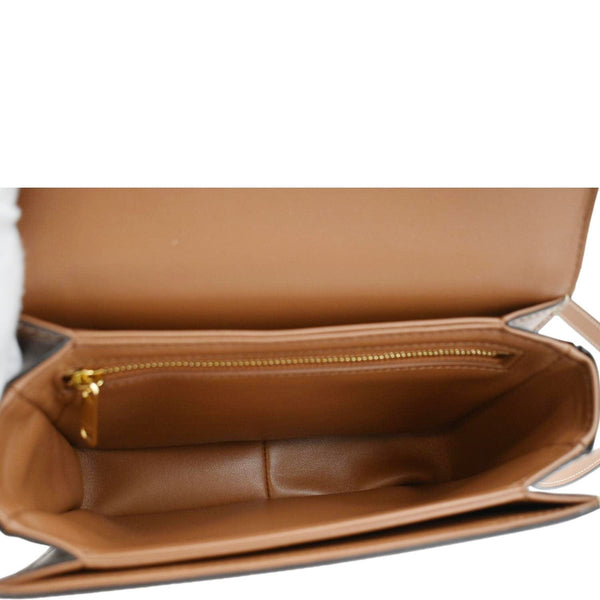 CELINE Triomphe Medium Leather Textile Shoulder Bag Light Brown