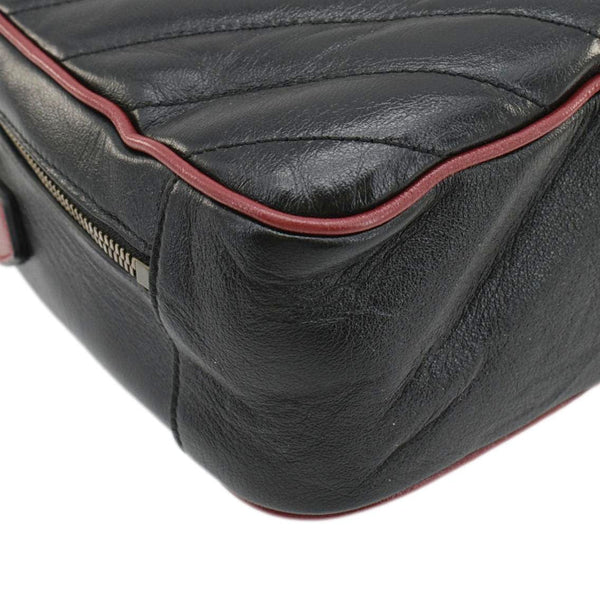 GUCCI GG Marmont Diagonal Leather Bamboo Top Handle Crossbody Bag Black 602270