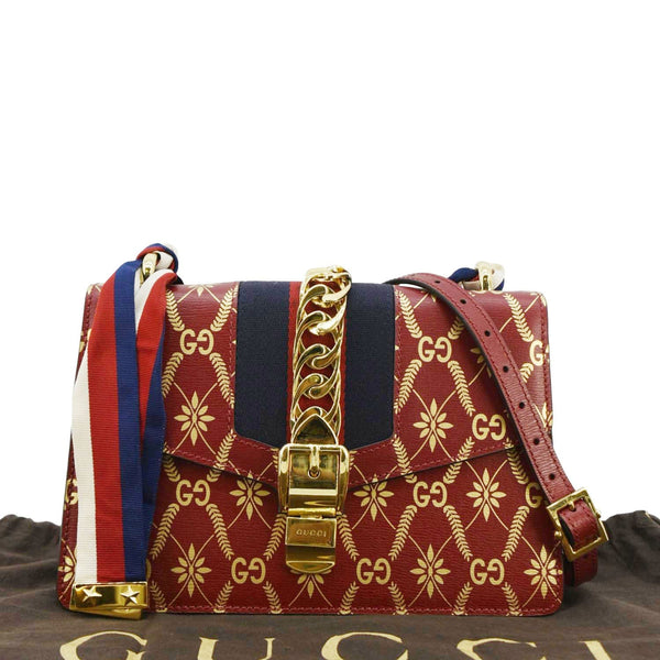 GUCCI Sylvie Small Printed Leather Satchel Bag Red 524405