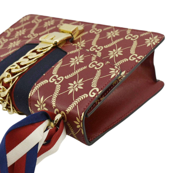 GUCCI Sylvie Small Printed Leather Satchel Bag Red 524405