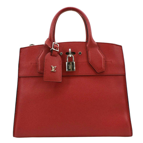LOUIS VUITTON City Steamer PM Leather Tote Bag Red
