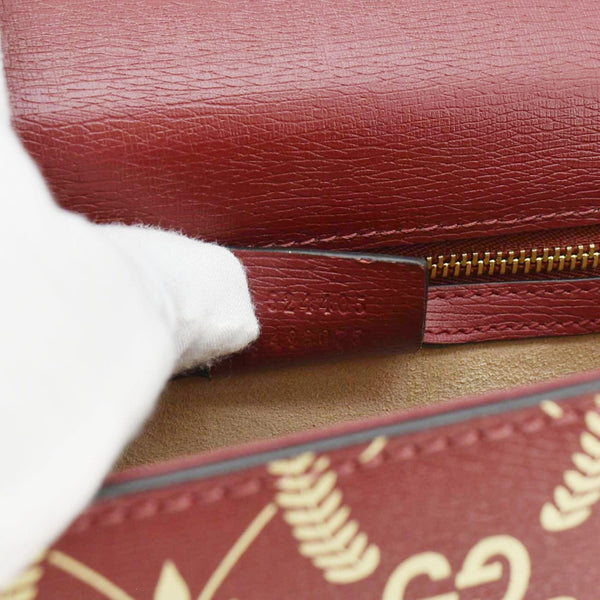 GUCCI Sylvie Small Printed Leather Satchel Bag Red 524405