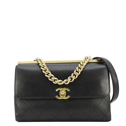 CHANEL Coco Luxe Stitched Leather Chain Crossbody Bag Black