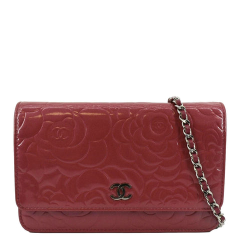 CHANEL Camellia Wallet On Chain Leather Crossbody Bag Pink