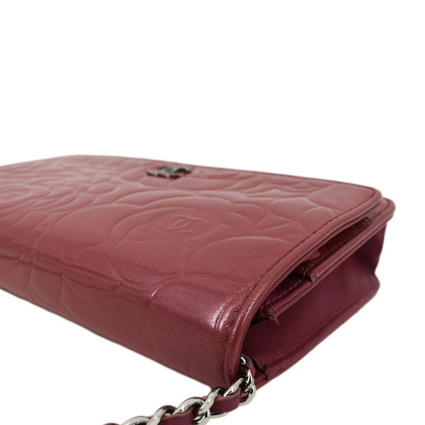 CHANEL Camellia Wallet On Chain Leather Crossbody Bag Pink