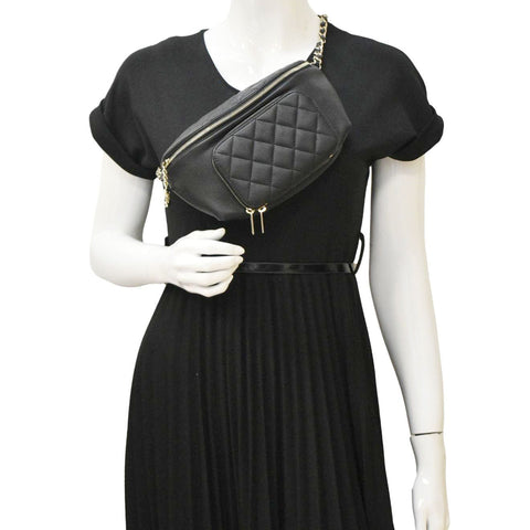 CHANEL Affinity Quilted Caviar Leather Waist Belt Bag Black