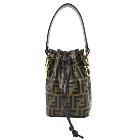FENDI Mini Mon Tresor Leather Bucket Crossbody Bag Brown