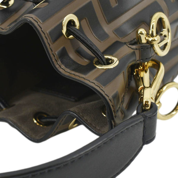 FENDI Mini Mon Tresor Leather Bucket Crossbody Bag Brown