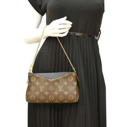 LOUIS VUITTON Pallas Monogram Canvas Clutch Crossbody Bag Navy Blue