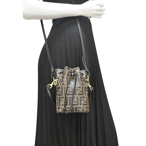 FENDI Mini Mon Tresor Leather Bucket Crossbody Bag Brown