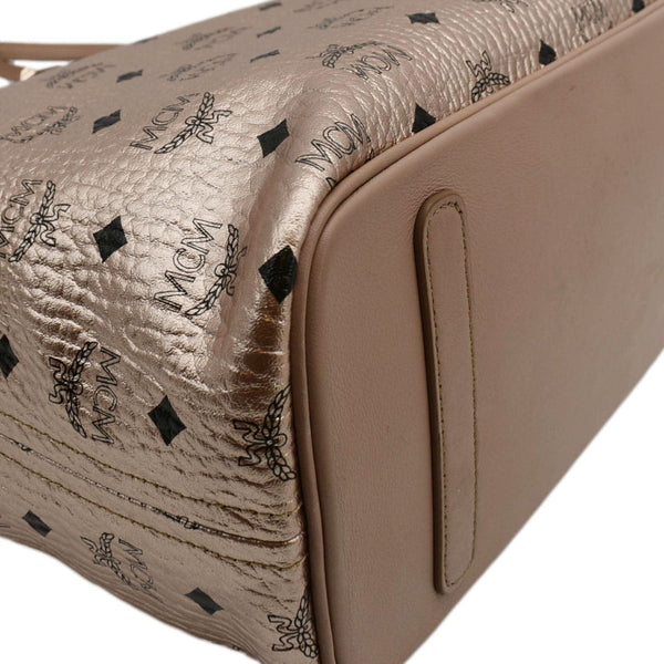 MCM Reversible Liz Medium Metallic Visetos Canvas Shopper Tote Bag Rose Gold