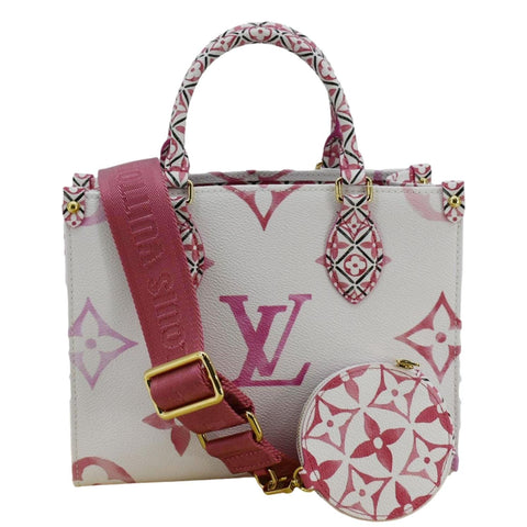 LOUIS VUITTON Onthego PM By The Pool Giant Monogram Canvas Tote Bag Pink