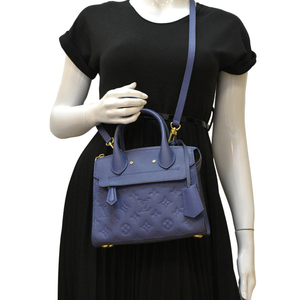 LOUIS VUITTON Pont Neuf Monogram Empreinte Leather Shoulder Bag Blue