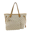 LOUIS VUITTON Neverfull MM Damier Azur Tote Shoulder Bag White