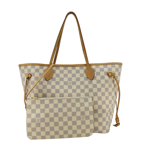 LOUIS VUITTON Neverfull MM Damier Azur Tote Shoulder Bag White